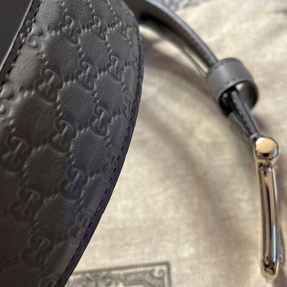 Authentic GUCCI dusty grey gold leather belt 80 27-28 4/6 new w bag main image 7